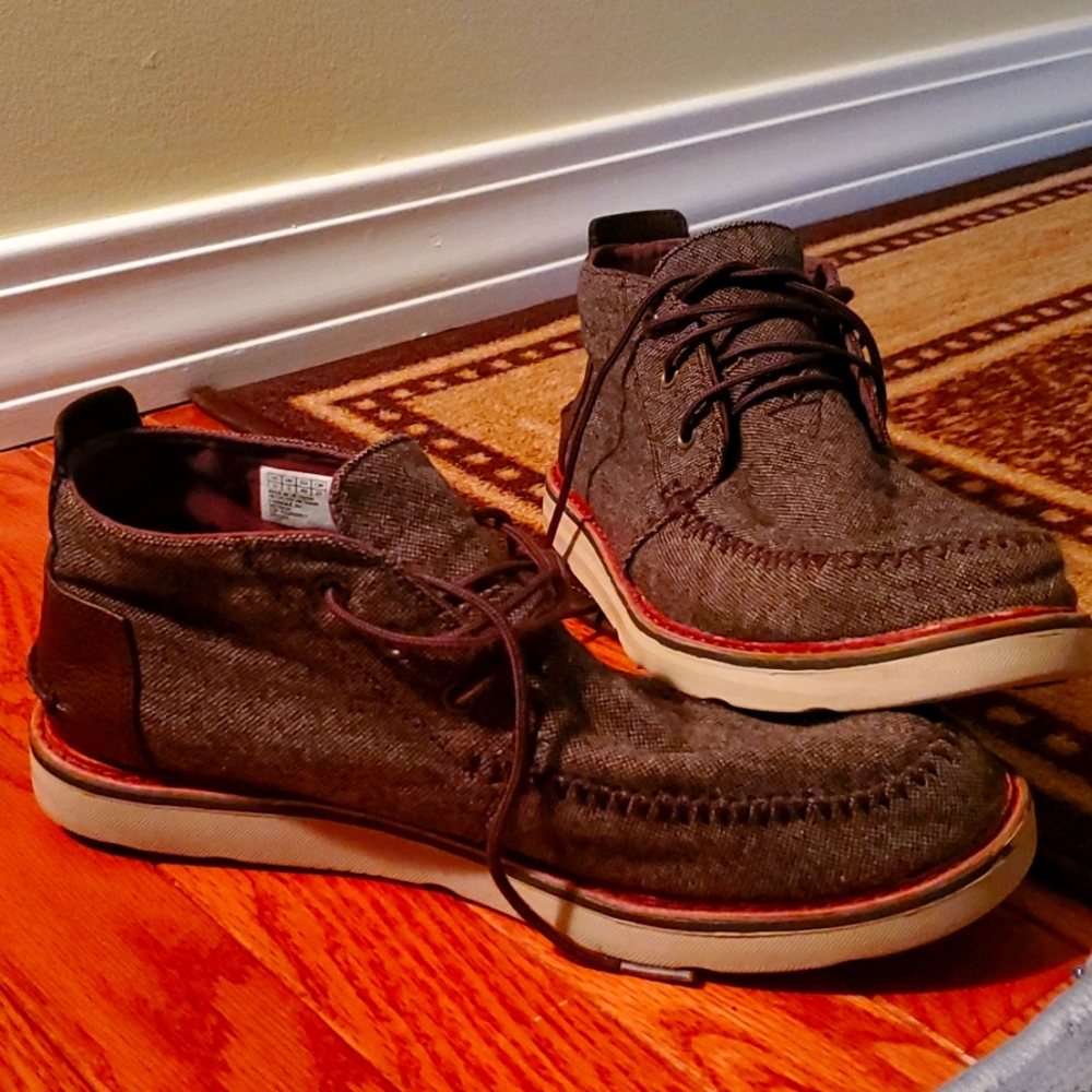 TOMS Searcher Lace Up Ankle Boots men's Size 10 Chocolate Brown Woolen